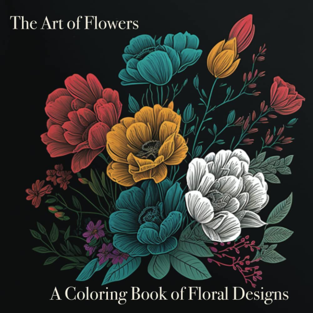 Flower Coloring Book for Adults with Black Background - Art